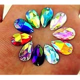 MajorCrafts® 50pcs Mixed AB 18mm*11mm Flat Back Tear Drop Sew On Acrylic Rhinestones Buttons