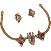 Gold-Plated Vishnu Namam Temple Jewellery Choker Set for Women & Girls | Ruby, Emerald & White Stone Traditional Necklace wit