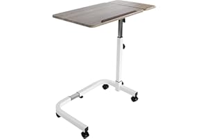 KMINA Table de Lit Médicale à Roulette Réglable en Hauteur et en Largeur, Blanc, Table Roulante pour Lit Médicalisé, Plateau Inclinable en Forme de C