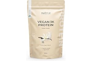 Nutri + Vegan Protein Vanilla 1kg - 81% de protéines - pour la croissance musculaire - Nutri-Plus Shape & Shake 3K Vanille - poudre de protéines végétales pois, soja et tournesol