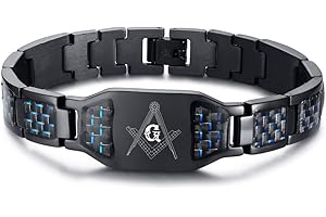 MPRAINBOW Stal nierdzewna wolnomason masońska bransoletka pasek do zegarka czarna wkładka z włókna węglowego regulowane ogniwa bransoletki dla mężczyzn, Metal Włókno węglowe, NA,