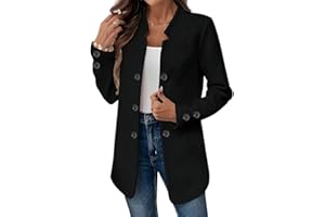 Minetom Femme Blazer Long Automne Hiver Manches Longues Travail Bureau Veste de Costume Tailleur avec Boutons