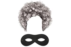 JOKESHOP Gangster Granny Set Old Lady (GREY AFRO WIG AND BLACK EYE MASK) World Book Day Fancy Dress Costume