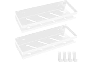 FoiiLiio Estanteria Baño 2 Piezas Estanteria Ducha sin Taladro con 4 Ganchos 30cm Estante Ducha para Baño, Blanco