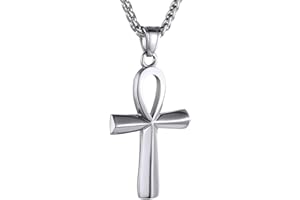 GOLDCHIC JEWELRY Collana Uomo Croce Ankh, Occhio Horus, Egitto, Collana Retro, Collana in Acciaio Inossidabile, Ciondolo arengto/placcato oro/nero,Regalo Confezione