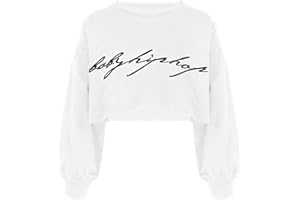Alvivi Mädchen Sweatshirt Pullover Langarmshirt mit Buchstaben Druck Sport Crop Tops Bauchfrei Oberteile Streetwear Gr.98-188