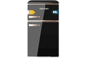 Cecotec Nevera Pequeña Frigorífico 2 Puertas Retro 86L Bolero CoolMarket 2D Origin 86 Black E. 89,3cm de Alto y 48,7cm de Ancho, Clase Energética E, Icebox, Luz Interior y Tirador Cromado, Negro
