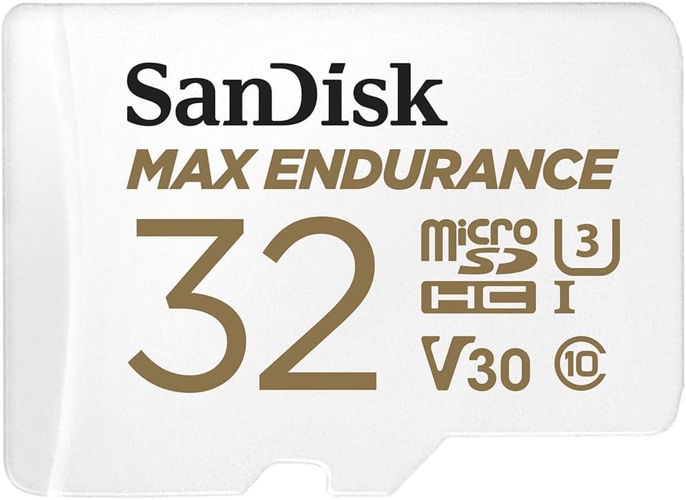 SanDisk Max Endurance MicroSDHC 32GB SD Adapter For Home Security Cameras & Dashcams, Up To 15,000 Hours, Full HD / 4K Videos, Extreme Endurance, Up To 100/40 MB/s Read/Write Speeds, C10, U3, V30