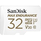 SanDisk Max Endurance MicroSDHC 32GB SD Adapter For Home Security Cameras & Dashcams, Up To 15,000 Hours, Full HD / 4K Videos
