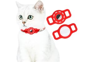 ZTVOWTO Custodia in silicone AirTag per collare per animali domestici, custodia portatile regolabile per cercatore GPS AirTag per collare di cane gatto 2 PCS (Rosso)