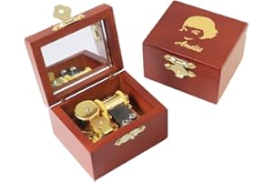 Youtang Caja de música Amelie de madera tallada, mecanismo dorado, regalo musical con espejo