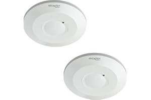 ‎OKTAPLEX MOTION Oktaplex Ida 2er Set Decken-Bewegungsmelder flach 360° Hochfrequenz-Sensor 2-16m Reichweite 230V Präsenzmelder weiß mit Dämmerungssensor