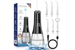 VINMALL Water Flossers for Teeth Cordless Oral Irrigator: Dental Teeth Cleaner with 400ML Water Tank,6 Jet Tips and 5 Modes, for Teeth Braces, Waterproof, USB Rechargeable for Home Use