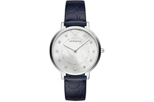 Emporio Armani Montre pour femme, mouvement à deux aiguilles, boîtier en acier inoxydable de 32 mm avec bracelet en cuir, AR11095