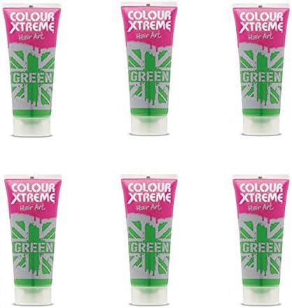 Pack of 6 Colour Xtreme Job Lot Hair Art Hair Gel 40ml - Blue, Green or Black (Green)