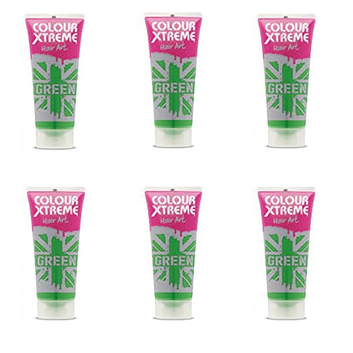 Pack of 6 Colour Xtreme Job Lot Hair Art Hair Gel 40ml - Blue, Green or Black (Green)