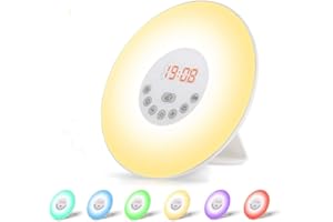Wake Up Light, omitium Despertador Luz Amanecer, Lámpara Despertador Luz Nocturna Control Táctil Salida del Sol/Puesta del Sol/Radio FM/6 Sonidos Naturales/7 Colores/10 Niveles de Brillo
