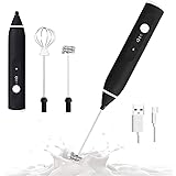 Achort Melkopschuimer, elektrische melkopschuimer, 2-in-1 melkopschuimer, USB-oplaadbaar, drie snelheden instelbaar, met twee