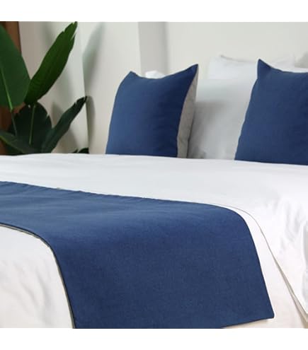 Bed Runner Cotone Lino 240x50cm - Sciarpa Piede Letto Blu Scuro Per Letti 1.8m
