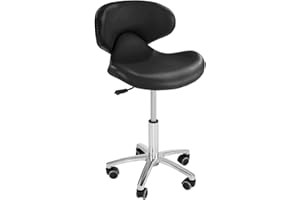 ‎PHYSA WELLNESS & LIFESTYLE Physa Andria Black Arbeitsstuhl mit Rückenlehne Drehstuhl mit Rollen Friseurstuhl (Höhenverstellbar 45–59 cm, Stahlgestell, Eco-Leder) Schwarz