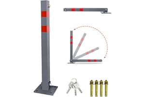Ansobea Postes de aparcamiento con 3 llaves plegables, de acero, bloqueo de aparcamiento con tiras reflectantes, juego de postes de bloqueo robustos