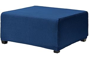 Highdi Copri Pouf Rettangolare Elasticizzato, Copertura Dell'Ottomano in Tessuto Jacquard Lusso Copri Poggiapiedi Poltrona Divano, Quadrato Antiscivolo Fodere per Sgabello (Blu,S)