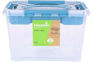 keeeper Caja de almacenaje con tapa y accesorio, 29 x 19 x 18 cm, 6,6 l, Hubert+Hilda, Transparente/Aqua Blau (azul)