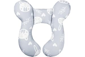 vocheer Oreiller de voyage pour bébé (amélioré), coussin de soutien de la tête et du cou pour poussette, siège auto, poussette, transat, coton (ours blanc)