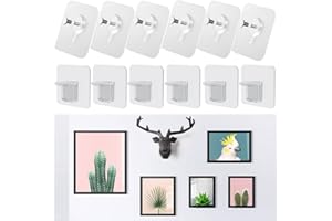 Haoh 12 Pezzi Ganci Trasparente per Quadri Muro Adesivi + Staffa di Scaffale Autoadesiva Chiodo Libero Impermeabile per Poster Orologio Foto Quadri Decorativi