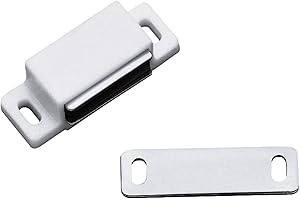 Amig - Pack de 2 Golpetes Magnéticos Mod.5 Acabados en Blanco - Cierre Oculto para Puertas de Armarios y Muebles de Hogar u Oficina - Medidas: 43 x 15 mm - Se Incluyen Tornillos de Fijación
