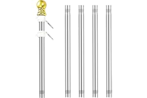 Ruspela 6FT Flag Pole Kit, 360° Flag Pole for Garden 5 Sections Flag Pole Kit Stainless Steel Flag Pole Tangle Free for Outdoor Garden Roof Walls Yard