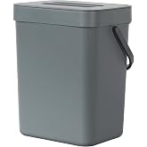 EKO Pure Mini Duvara Monte Kapaklı Mutfak &Ccedil;&ouml;p Kovası, Yiyecek Atıkları Caddesi, 1,32 Gall / 5 L (Gri)