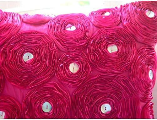 The HomeCentricFuchsia Pink Throw Cushions Cover, Ribbon Fuchsia Rose Flower Floral Theme Cushions Cover, 45x45 cm (18x18 inch) Throw Cushions Cover, Square Silk Cushion Covers - Fuchsia Power