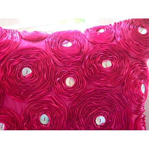 The HomeCentricFuchsia Pink Throw Cushions Cover, Ribbon Fuchsia Rose Flower Floral Theme Cushions Cover, 45x45 cm (18x18 inch) Throw Cushions Cover, Square Silk Cushion Covers - Fuchsia Power
