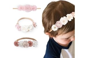 AIYVELU 3 Piece Baby Girl Headband with Flower Elastic Hairband, Flower Elastic Hairband Accessory for Newborn Baby Toddler, Perfect for Everyday Use or Photography