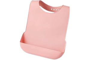YYGMSS Baberos impermeables para adultos con recogedor de migas de silicona, ajustables, color rosa para mujeres mayores que comen