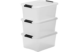 ‎IRIS Iris Ohyama Aufbewahrungsbox mit Deckel, 15L, 3er-Set, Transparent, Schnappverschlüsse mit Griffen, Stapelbar, Stark & Langlebig, Für Kleidung, Garage, Zuhause, Büro, Plastikbox, Lagerung TB-15