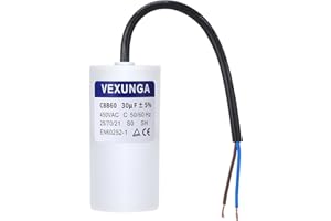 VEXUNGA CBB60 AC Condensateur 30uF 450V Condensateurs de Démarrage Moteur Volet Roulant 30 MFD 450VAC SH 45x93MM 50/60Hz Avec Fil pour Pompe Piscine