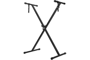 Shoze Keyboard Stand with Locking Strap - 33-97cm Adjustable X Frame for Music Piano - Portable Single Braced Electric Piano Stand with 7 Height Positions - Holds up to 20kg