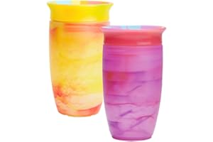 Munchkin Tasses Miracle 360 Bébé | Gobelet à Flux Libre pour Tout-Petits | Tasse d'Apprentissage | Sans BPA | Sans Déversement | Bouteille d'Eau Bébé | 12m+ | 296 ml | Pack de 2 | Rose/Jaune