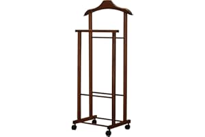 Tomaino - Servo Mudo De Cámara De Madera De Haya - Percha De Vestidor De Dormitorio Con Ruedas - Ambrogio (Nuez)