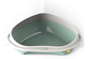 CAT CENTRE Green Large Corner Cat Open Litter Tray With Rim Kitten Pet Toilet Plastic Loo Pan Box Anti-Spillage Lowered Entry Step Rounded Corners Detachable Rim Easy Cleaning No Spilling