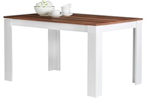BAKAJI Tavolo Sala da Pranzo Cucina Forma Rettangolare Design Moderno in Legno MDF Finitura in Melammina Dimensione 120 x 80 x 74 cm Arredamento Casa (Bianco e Noce)