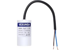 VEXUNGA CBB60 AC Condensateur 6uF 450V Condensateurs de Démarrage Moteur Volet Roulant 6MFD 450VAC SH 35x68MM 50/60Hz Avec Fil pour Pompe Piscine