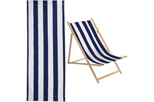 GORGECRAFT 1pc Rechange pour Chaise de Plage en Toile 435 x 1165 mm, Tissu à Rayures Bleues et Blanches de Prusse, Tissu de Chaise Inclinable de Remplacement pour Bain de Soleil Jardin Cour
