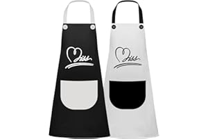 OLINNER 2 Pezzi Grembiule da Cucina Grembiule da Donna Uomo Impermeabile Grembiuli con Grande Tasche per Coppie Grembiule da Barbecue Regolabili Grembiule per Cucinare Giardinaggio Ristorante, Nero e Bianco