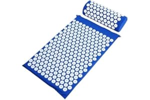 Acupressure Mat Generise Accupressure Body Mat and Pillow Set for Men & Women - Back, Neck and Muscle Pain Relief - Includes Travel Bag with Adjustable Strap (Blue with White Spikes)