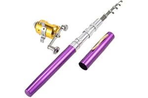 Baomasir Stift Angelrute Foldable Mini Portable Travel Pocket Size Drum Wheel Aluminum Alloy Pen Shaped Pole ideal Fishing Rod, 2019，Lila