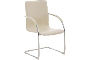 CLP Chaise de Salle à Manger Melina Similicuir I Chaise Cantilever pour Zone d'Attente ou Conférence avec Accoudoir I Chaise Confortable de Cuis, Couleur:crème