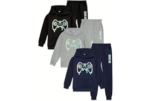 CASUALKING Kids Boys Unisex Tracksuit Game Print Hooded Long Sleeve Sweatshirt Pants Casual Girls Track Top Winter Jumper